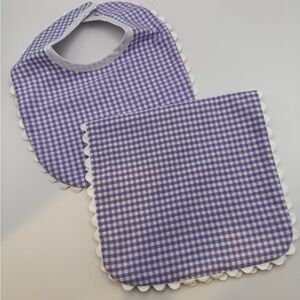 Purple Gingham Baby Bib Set